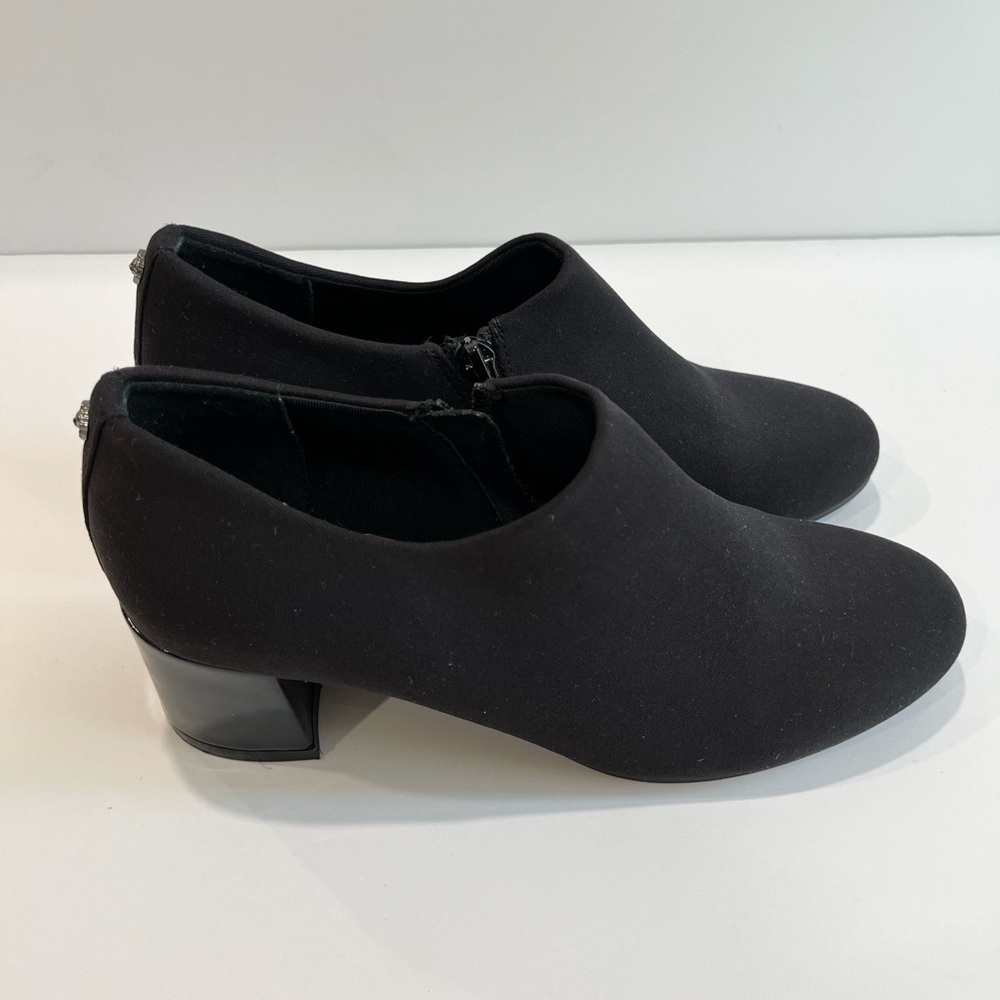 Anne Klein iflex Zip Ankle Booties Black Size 7 Fabric Top Patent Leather Heel